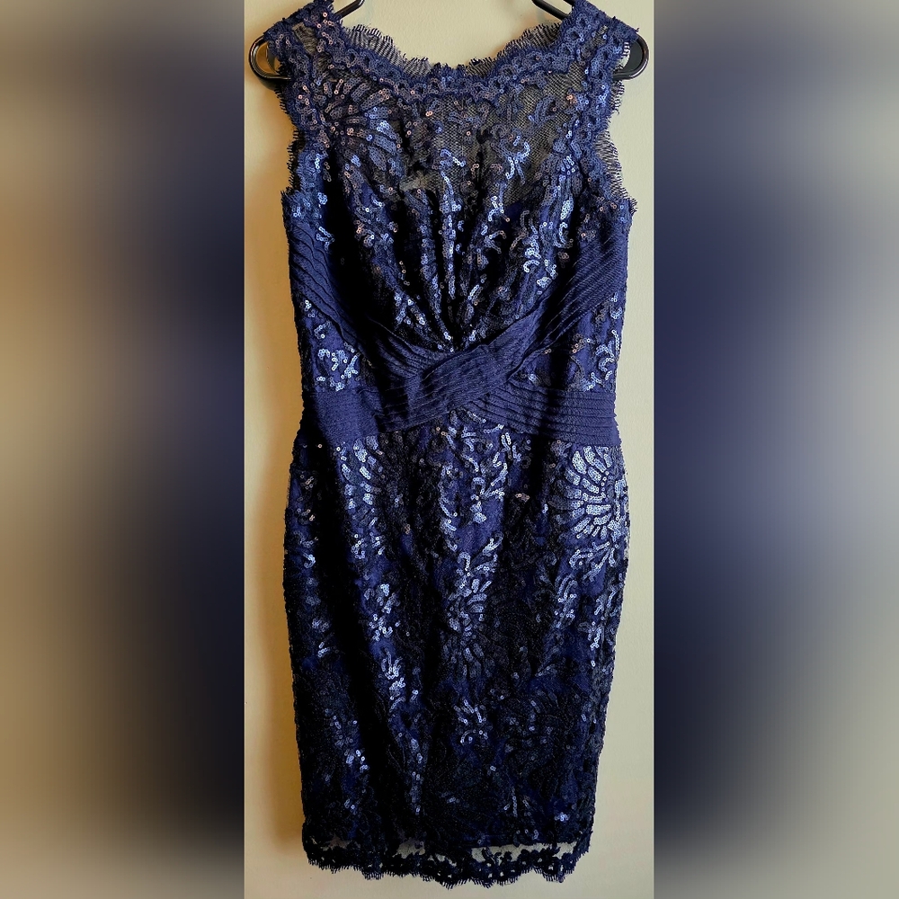 Tadashi Shoji Midnight Blue Sequin Midi Dress, Size 8P